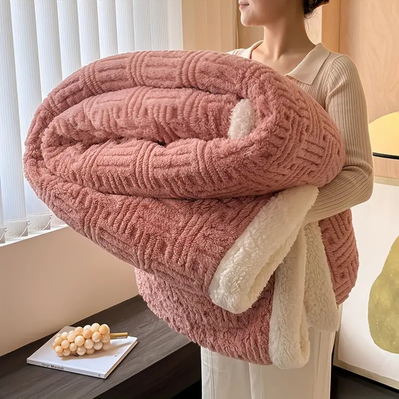Double-Sided Fleece Throw Blanket with Textured Weave Pattern – Heavyweight Winter Warmth for Bed, Couch & Outdoor Use | Thomler