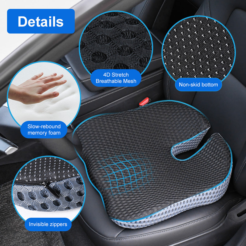 Triangular Car Seat Cushion with Memory Foam Support for Tailbone Relief & Posture Correction | Breathable Mesh Cover | Non-Slip Base for | Thomler