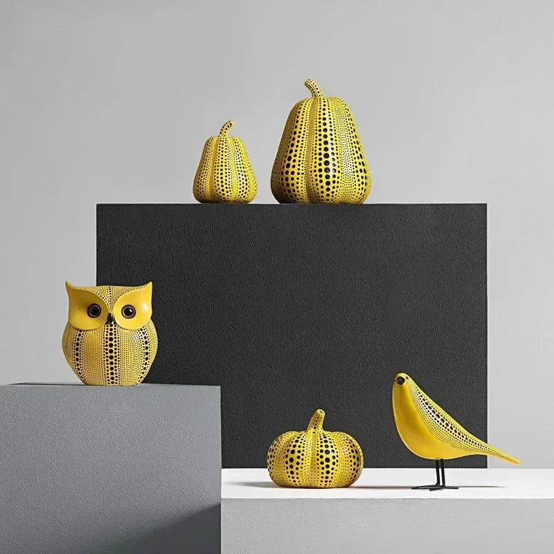 Decorative Ornament Resin 20.5 cm Yellow Living Room Sculpture Pumpkin Pear Owl Bird Modern Art Accent | Thomler