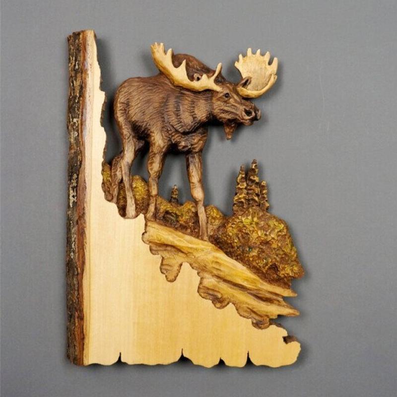 Hand-Carved Wooden Animal Wall Art Sculpture – Rustic 3D Wildlife Decor for Living Room, Bedroom & Office – Lightweight Hanging Home Accent | Thomler