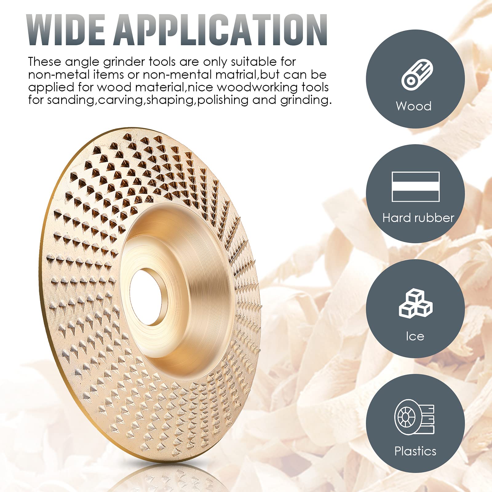 Carbide Abrasive Disc Set for Angle Grinders Gold 3-Piece Wood Shaping Kit Flat Bevel Arc 4 Inch for Woodworking Carving Sanding | Thomler