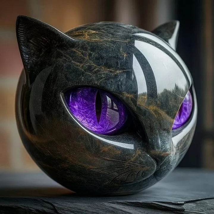 Glossy Resin Feline Figurine with Mesmerizing Gaze – Decorative Cat Statue for Desk, Shelf & Living Room Display – Modern Animal Sculpture A | Thomler