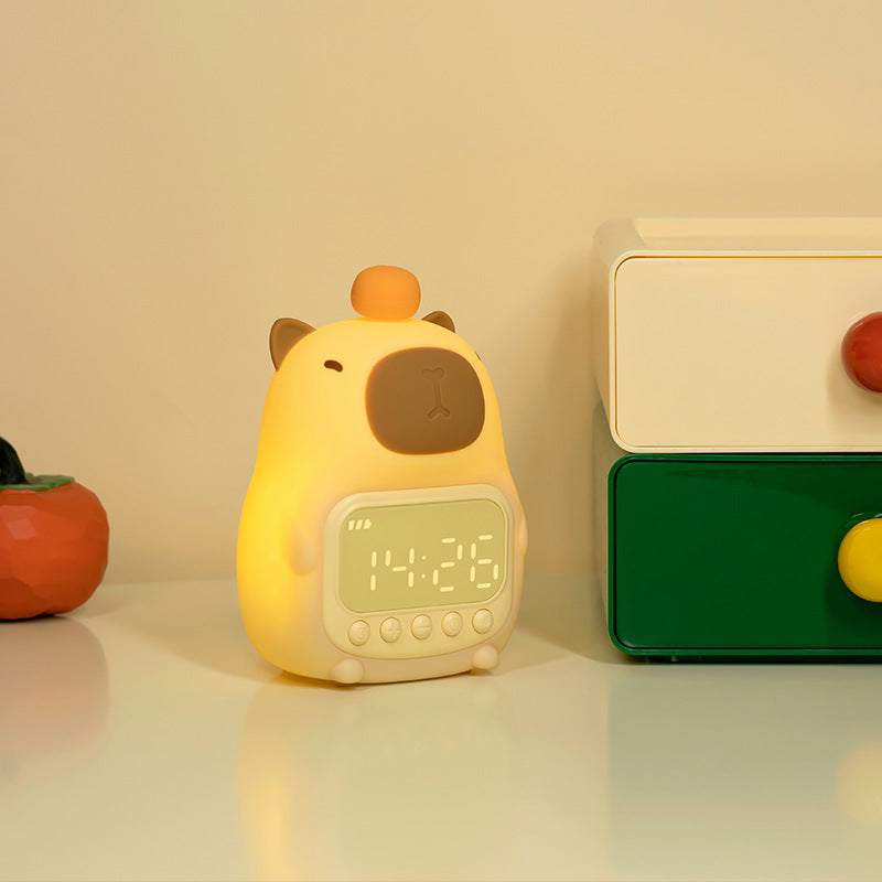 Capybara Night Light Alarm Clock for Kids & Adults | Touch Control Bedside Lamp with Rechargeable Battery & Adjustable Brightness | Thomler