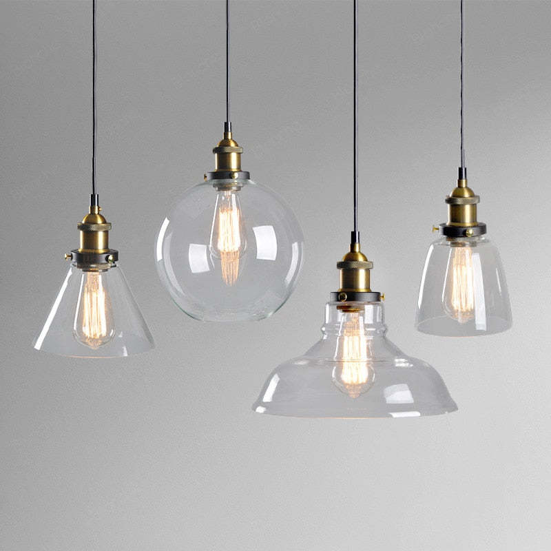 Industrial Glass Hanging Lamp Metal Frame Adjustable Drop Fixture for Kitchen Dining Living Spaces Clear Amber Smoke | Thomler