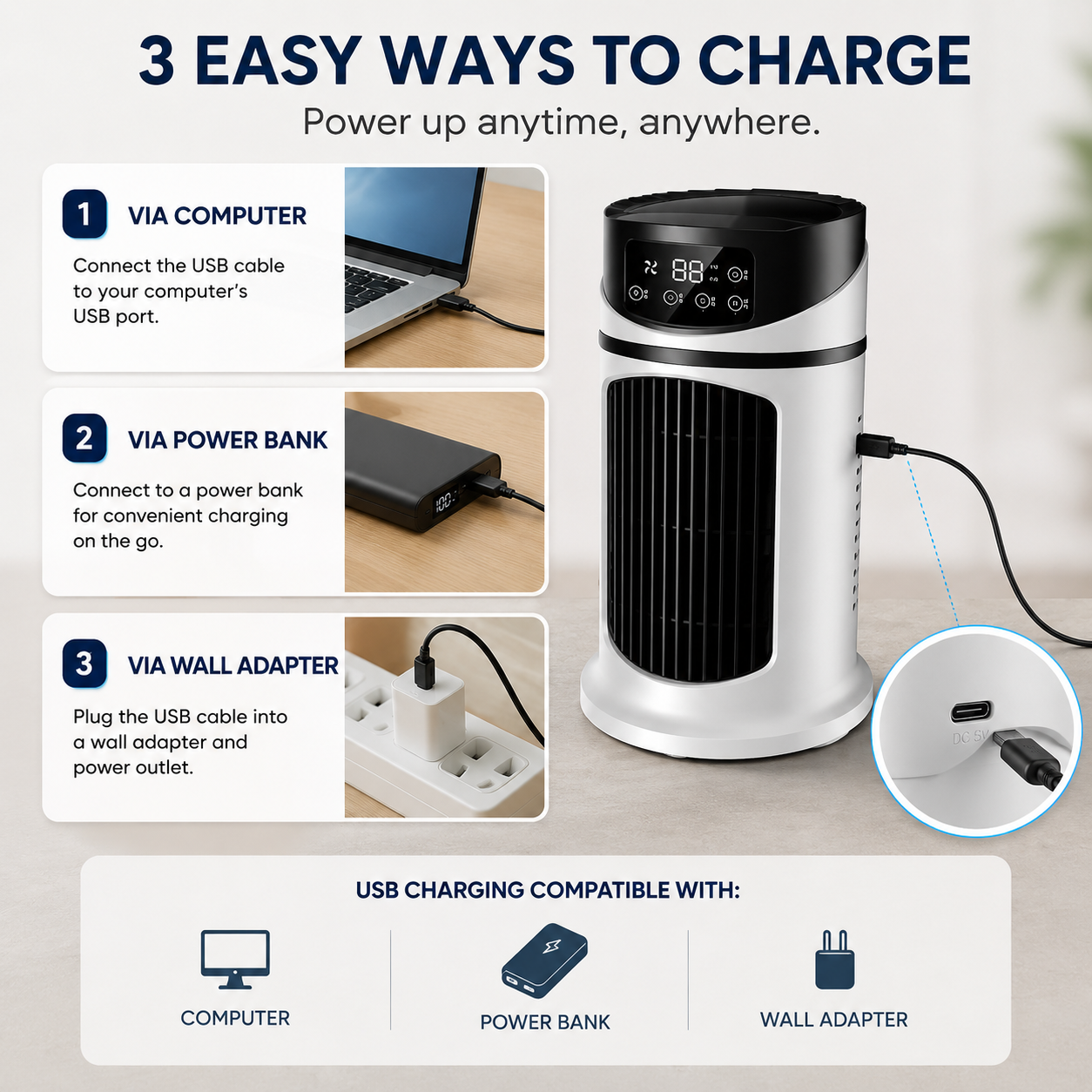 Compact Personal Cooler – Windowless Evaporative Air Cooler for Bedroom, Office & Small Spaces – Portable Desktop Cooling Unit for Home & | Thomler