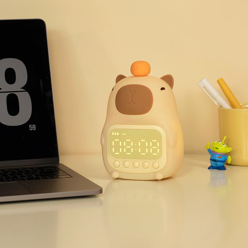 Capybara Night Light Alarm Clock for Kids & Adults | Touch Control Bedside Lamp with Rechargeable Battery & Adjustable Brightness | Thomler