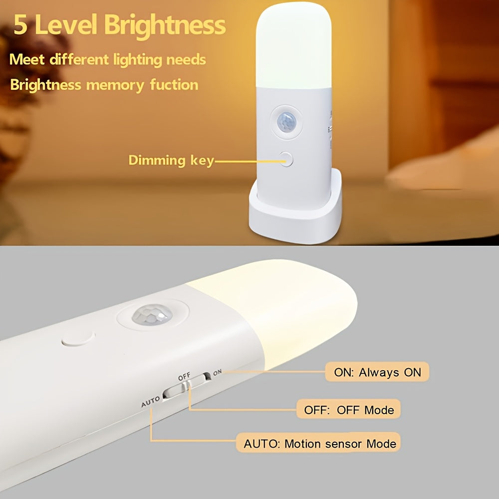 LED Night Light Plastic 15.3 cm Motion Sensor White Bedroom Hallway Wireless Dimmable USB Rechargeable Lamp | Thomler