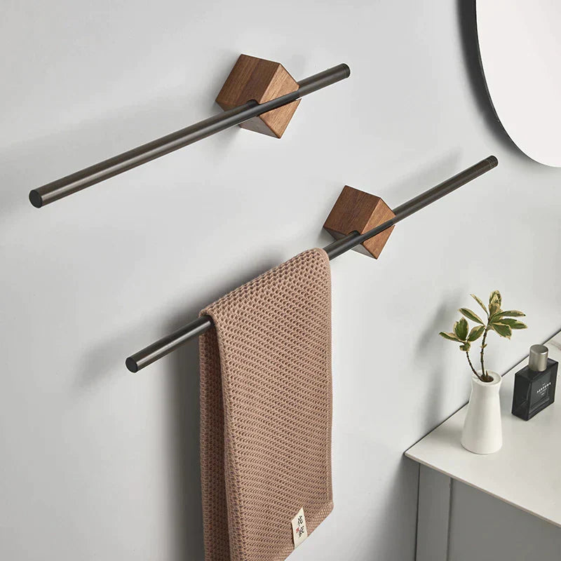 Wall-Mount Towel Bar for Bathroom – Stainless Steel & Wood Accent – 15.7, 19.7, or 22.8 Inch Lengths – Easy Install – Modern Minimalist | Thomler