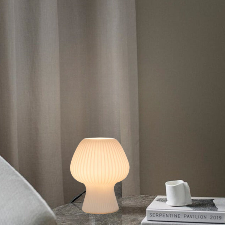Textured Glass Dome Table Lamp – Retro Mushroom Design, Dimmable LED Accent Light for Nightstand, Desk, Living Room | Thomler