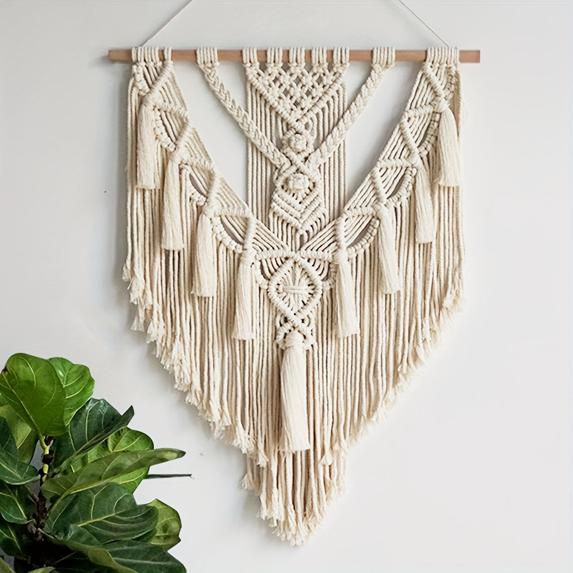 Woven Fiber Wall Art with Geometric Knotwork and Fringe for Living Room & Bedroom Decor | Thomler