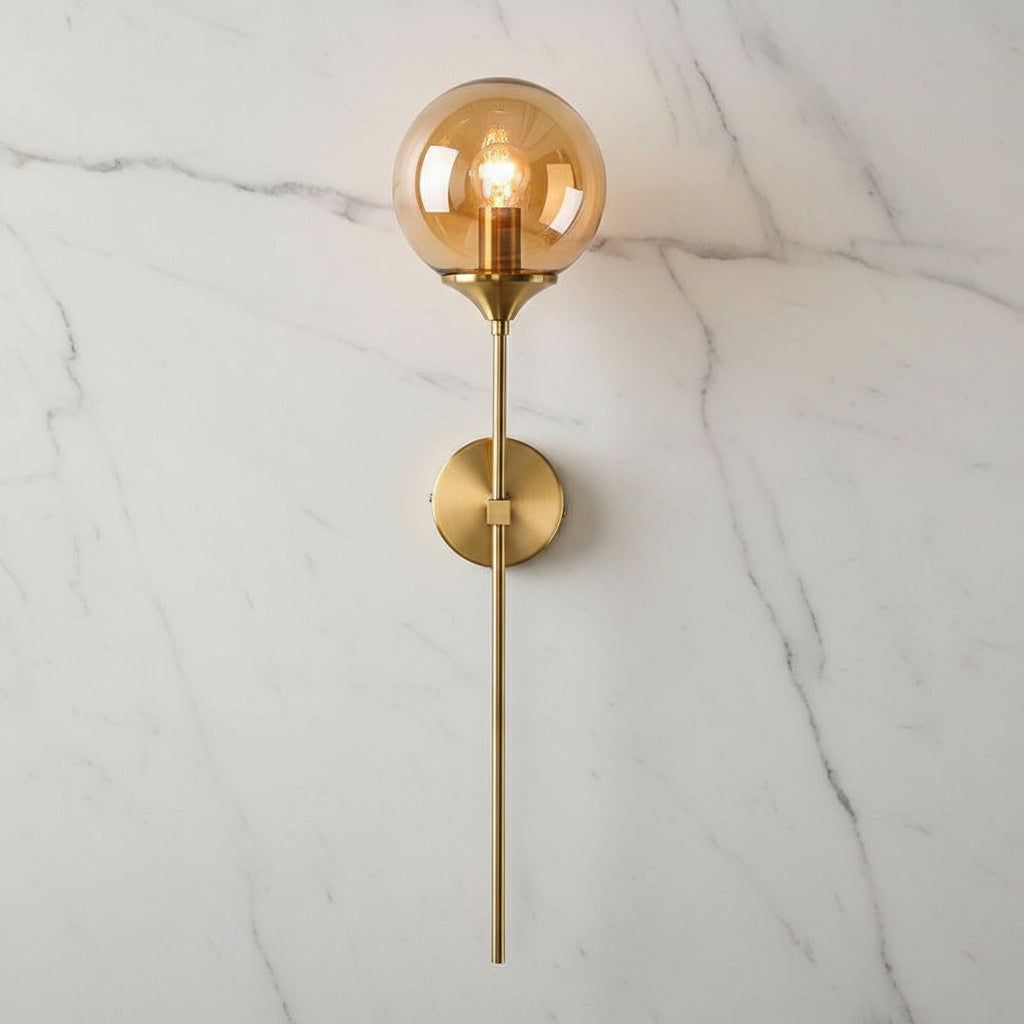 Glass Wall Light Fixture with Gold Metal Base – Ambient Lighting for Bedroom, Living Room & Hallway – 4 Shade Colors | Thomler