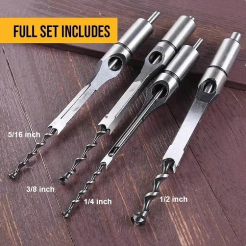 Mortising Drill Bit Set 4-Piece Square Hole Cutter Kit 1/4 to 1/2 Inch Sizes for Woodworking DIY Carpentry Projects Joinery Furniture Making | Thomler