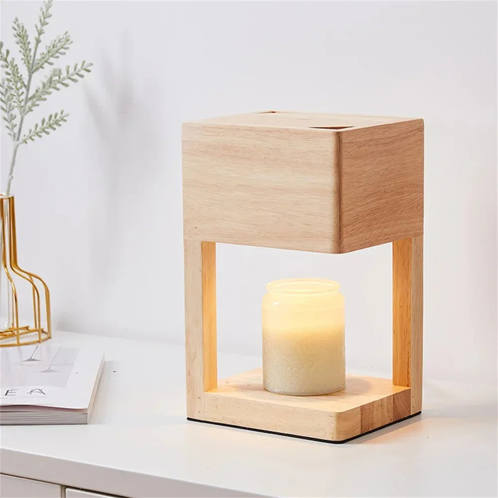 Candle Warmer Lamp Wood 26.0 cm Natural Mood Lighting Living Room Bedroom Table Lamp Candle Holder Ambient Light | Thomler