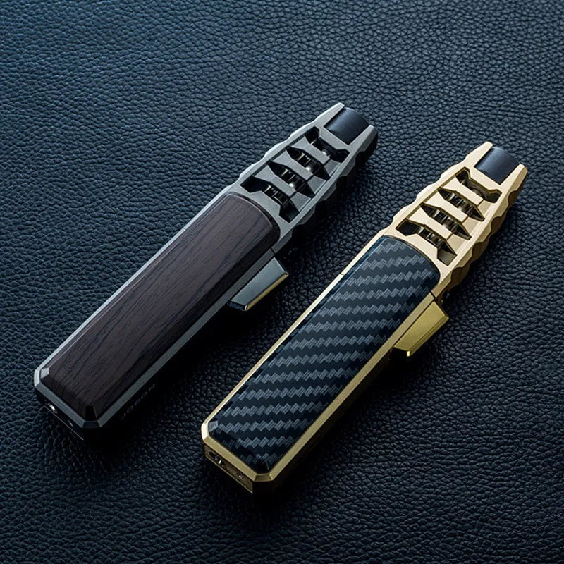 Refillable Butane Jet Flame Lighter with Carbon Fiber & Wood Finish for Outdoor Use, Camping, Cigars | Thomler