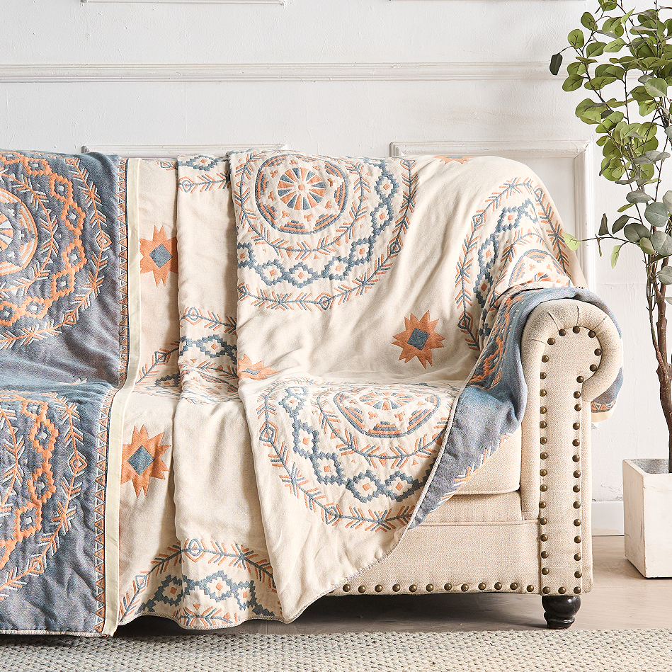 Cotton Throw Blanket with Mandala Pattern – Boho Geometric Design for Couch, Bed, Sofa – Lightweight Woven Coverlet for Living Room or | Thomler