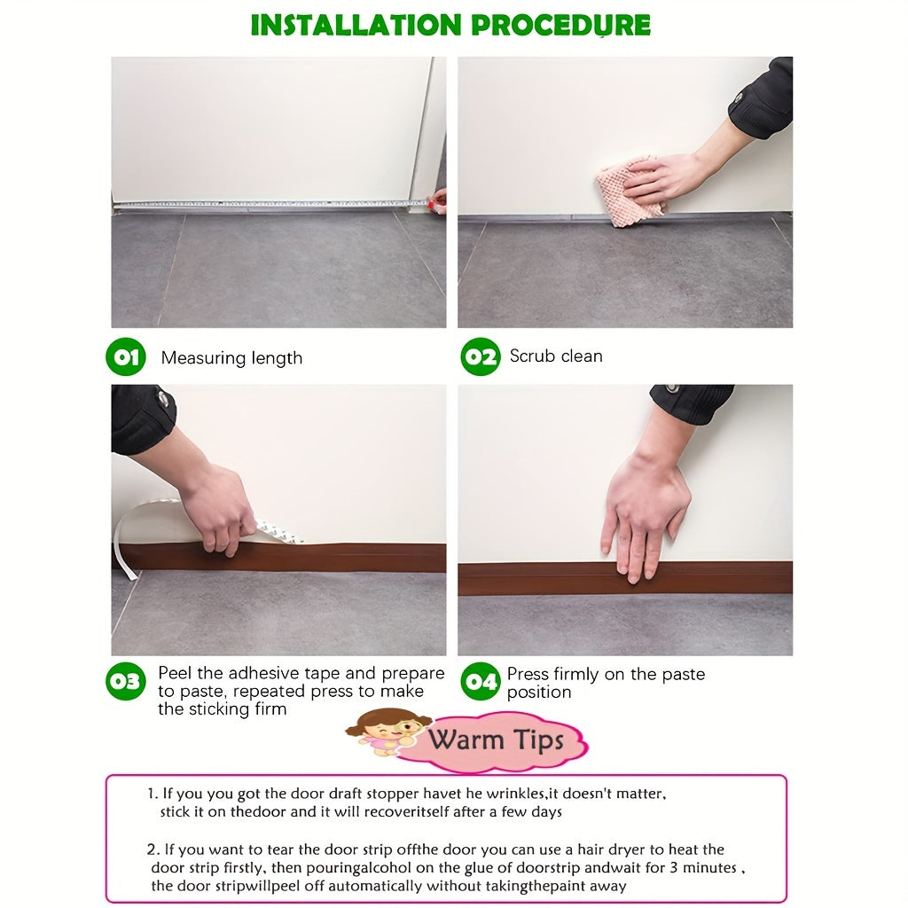 Silicone Door Draft Stopper with Adhesive Backing for Energy Savings & Noise Reduction | Under Door Seal Strip for Home Insulation | Thomler