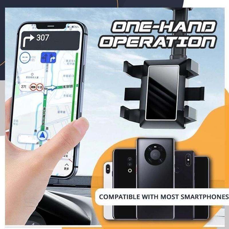 Adjustable Car Mirror Mount for Smartphones - Rotating Clip-On Device Cradle for GPS Navigation and Hands-Free Viewing While Driving | Thomler