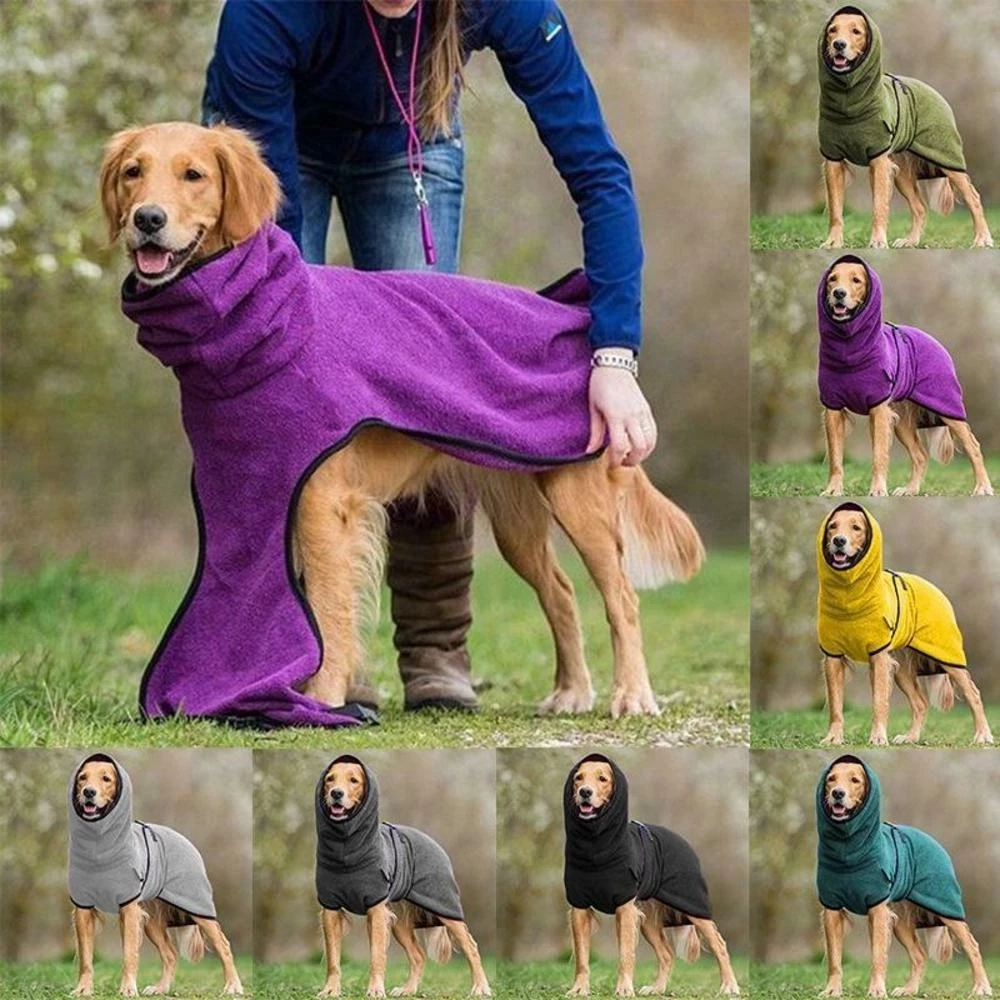 Microfiber Dog Bathrobe with Adjustable Buckle & Neck – Quick-Dry Towel Robe for Cats & Dogs, All Sizes – Machine Washable Pet Drying Coat | Thomler