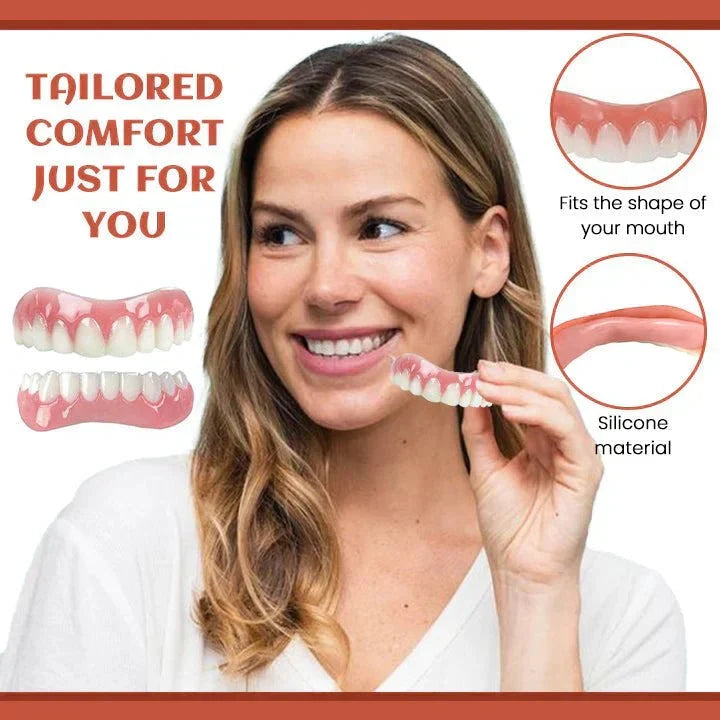 Snap-On Temporary Cosmetic Teeth Set Adjustable Silicone Denture Cover for Upper and Lower Gums Natural Look Smile Enhancement Easy | Thomler