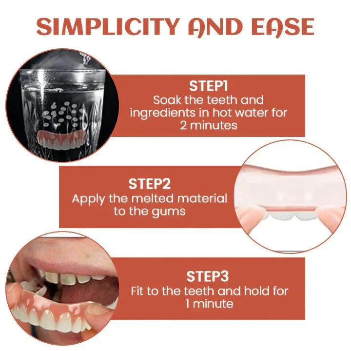 Snap-On Temporary Cosmetic Teeth Set Adjustable Silicone Denture Cover for Upper and Lower Gums Natural Look Smile Enhancement Easy | Thomler