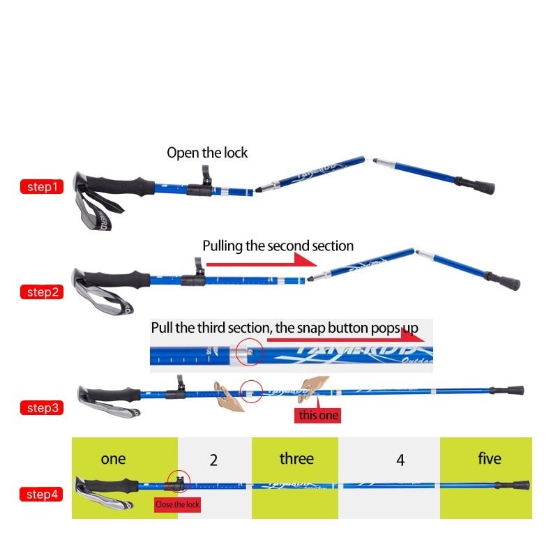 Walking Poles Alloy Adjustable 110.0–135.0 cm Hiking Trekking Foldable 35.0 cm Ergonomic Trail Support Sticks | Thomler