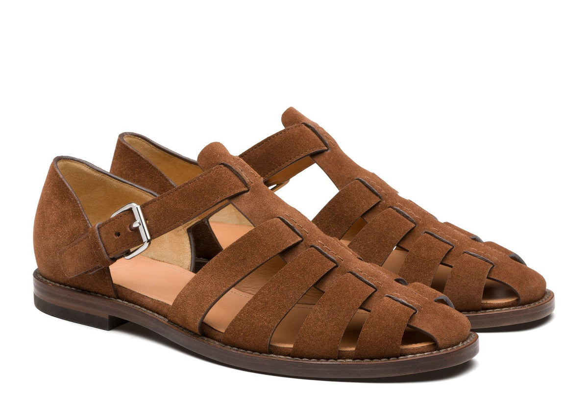 Closed-Toe Leather Sandals for Men with Adjustable Buckle Strap | Summer Casual Footwear | Breathable Open Design | Rubber Sole | Thomler
