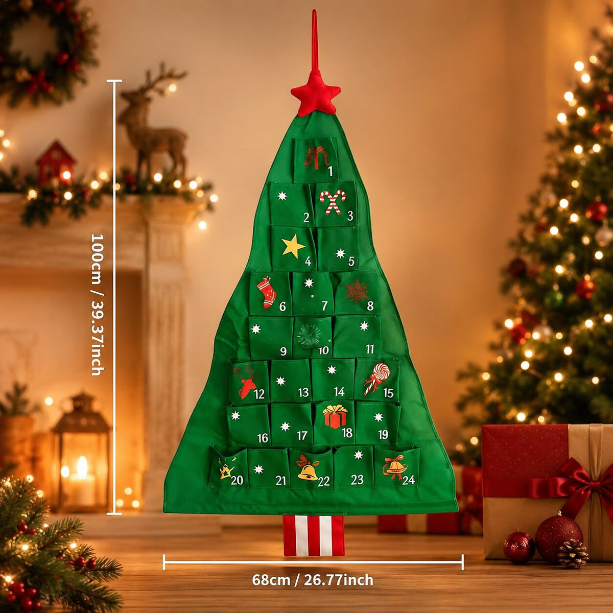 Fill-Your-Own Countdown Calendar with 24 Pockets – Reusable Tree Design for Daily Holiday Surprises, Gifts & Treats | Thomler