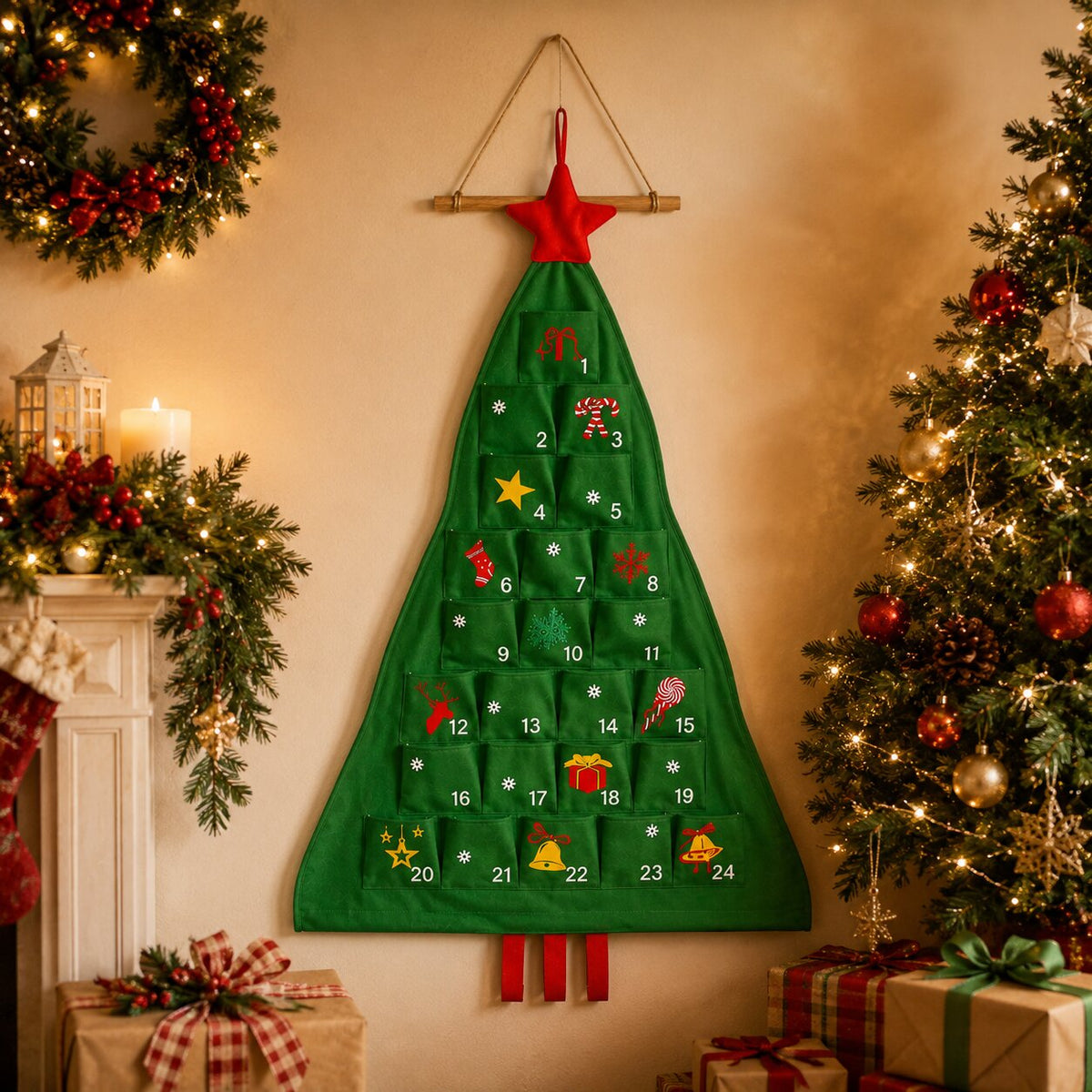 Fill-Your-Own Countdown Calendar with 24 Pockets – Reusable Tree Design for Daily Holiday Surprises, Gifts & Treats | Thomler