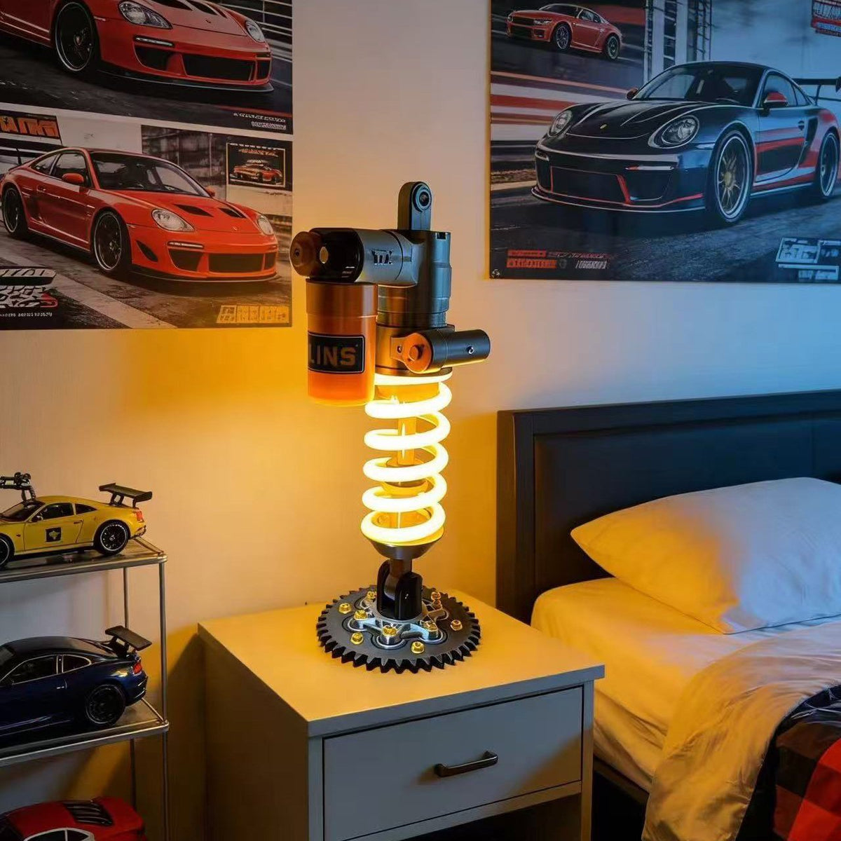 Racing Shock Absorber Desk Light with Rechargeable LED & Touch Dimmer for Gaming Rooms & Garages | Thomler