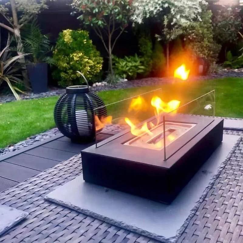 Tabletop Fireplace Glass Steel 11.0 in Bioethanol Indoor Outdoor Modern Portable Fire Decor | Thomler