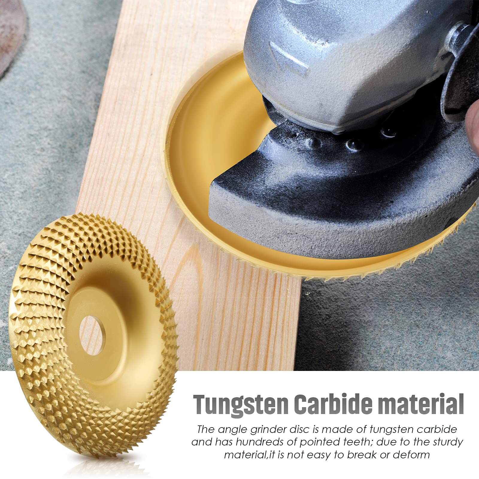 Carbide Abrasive Disc Set for Angle Grinders Gold 3-Piece Wood Shaping Kit Flat Bevel Arc 4 Inch for Woodworking Carving Sanding | Thomler