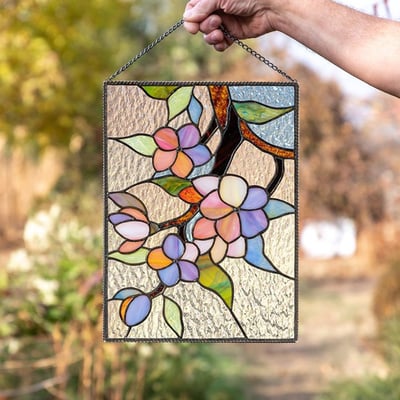 Stained Glass Window Cling Sun Catcher Panel for Indoor Outdoor Wall Decor, Acrylic Light Prism Art with Hummingbird Cardinal Butterfly | Thomler