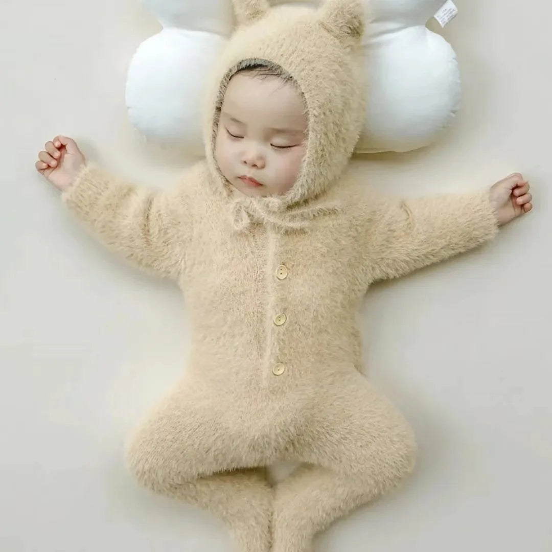 Plush Bear Hooded Romper for Baby – Soft Fleece Bodysuit Onesie for Infant Boys & Girls | Thomler