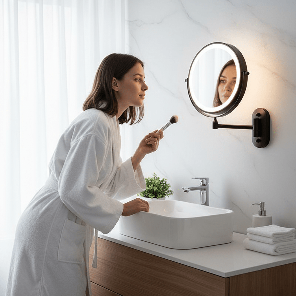 Mirror LED Magnifying 20.0 cm Rechargeable Dimmable Bathroom Makeup Vanity Cosmetic Wall Mirror | Thomler