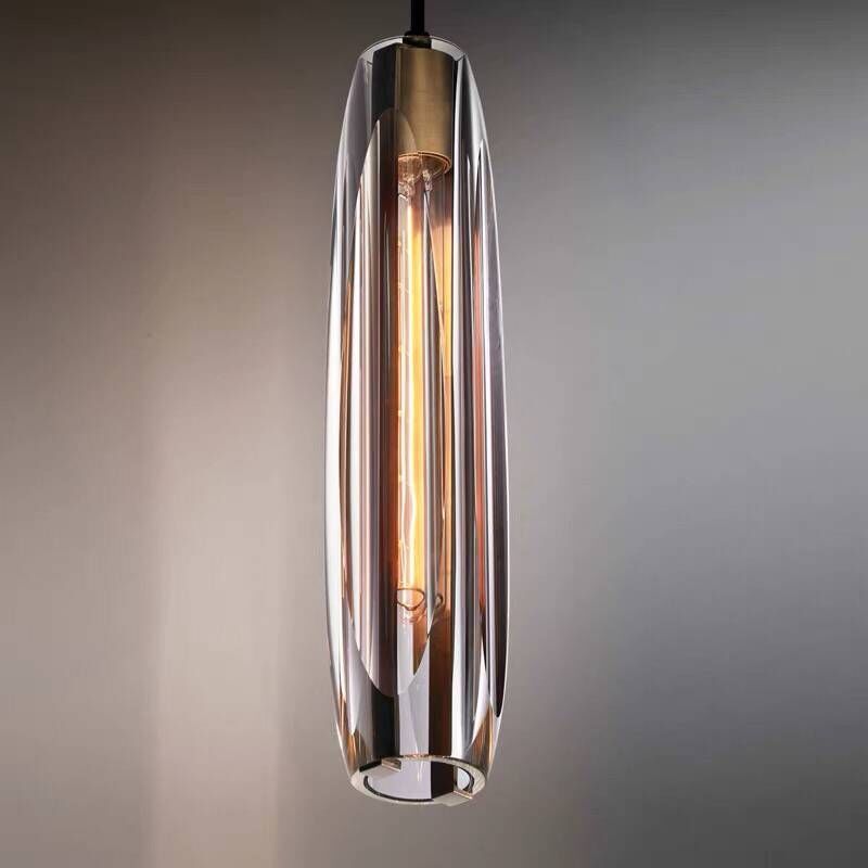 Pendant Light Glass Cylinder 15 in Adjustable Hanging Bedroom Dining Room Ceiling Fixture Modern Minimalist Lighting | Thomler