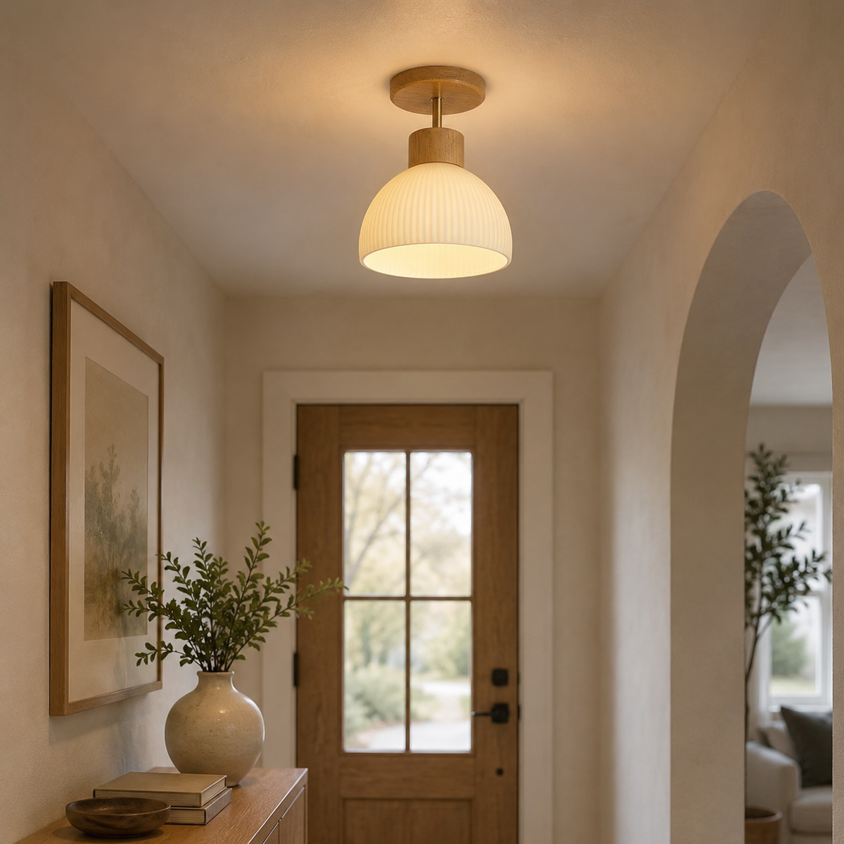 Solid Wood Bell-Shaped Ceiling Light Fixture in Warm White 3000K for Modern Living Room, Bedroom & Entryway | Scandinavian Minimalist | Thomler