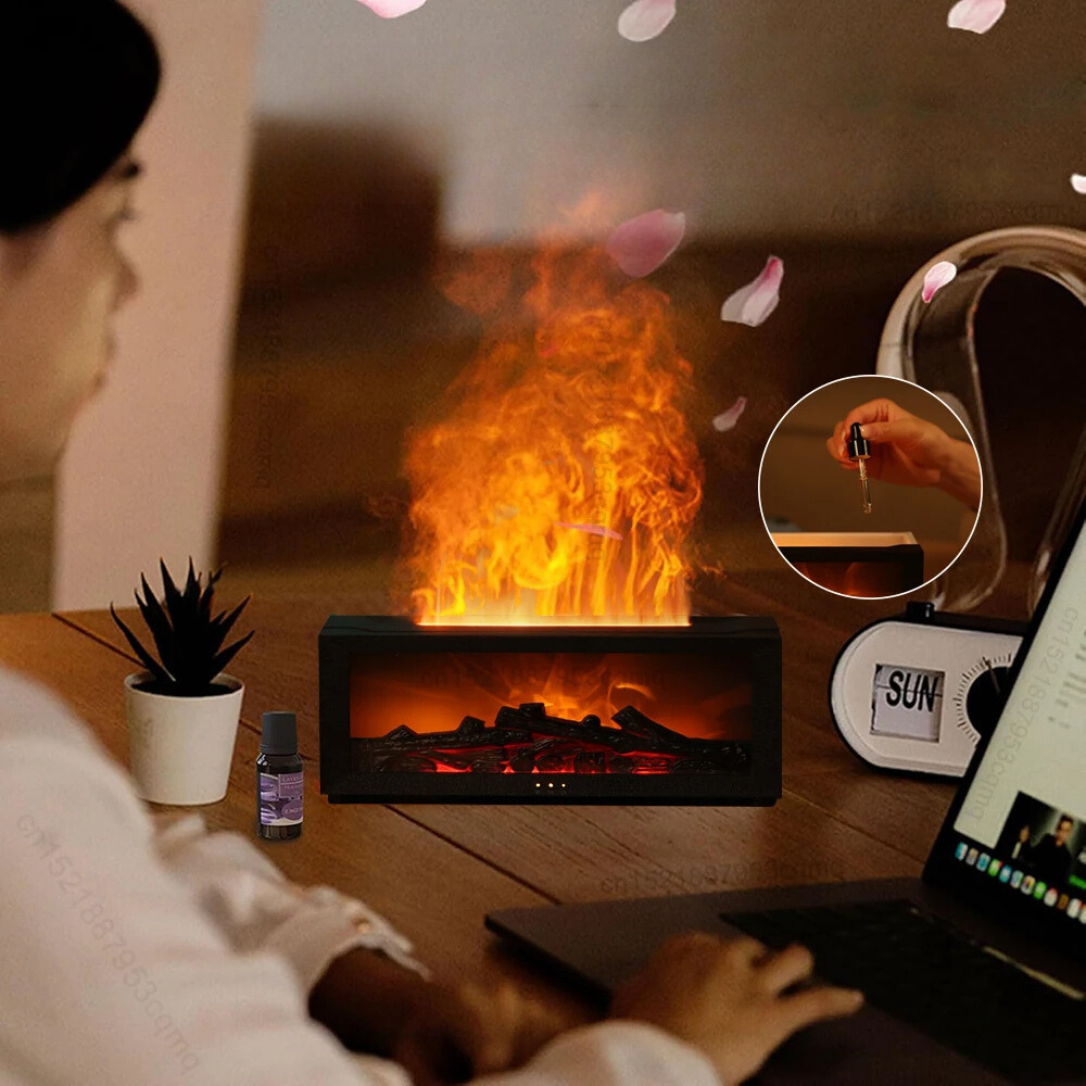 Ultrasonic Cool Mist Diffuser with Simulated Fire Light Effect for Bedroom, Office, Spa & Wellness | Aromatherapy Essential Oil Compatible D | Thomler