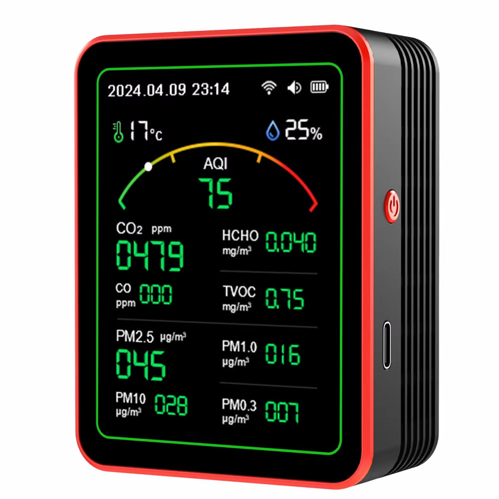 15-in-1 Indoor Air Quality Monitor with WiFi – Real-Time CO2, VOC, Formaldehyde & PM2.5 Detector for Home, Office & Smart Automation | Thomler