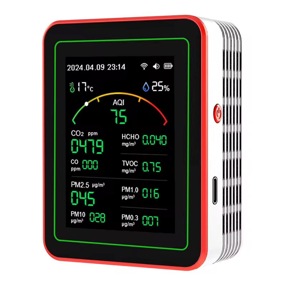 15-in-1 Indoor Air Quality Monitor with WiFi – Real-Time CO2, VOC, Formaldehyde & PM2.5 Detector for Home, Office & Smart Automation | Thomler