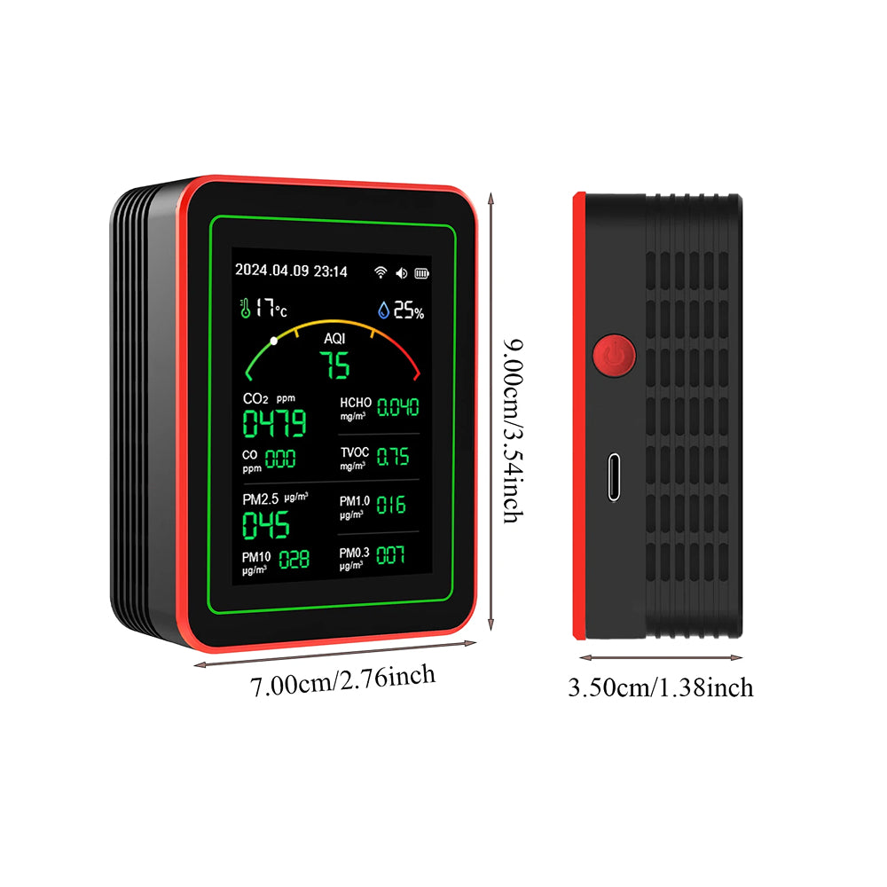 15-in-1 Indoor Air Quality Monitor with WiFi – Real-Time CO2, VOC, Formaldehyde & PM2.5 Detector for Home, Office & Smart Automation | Thomler