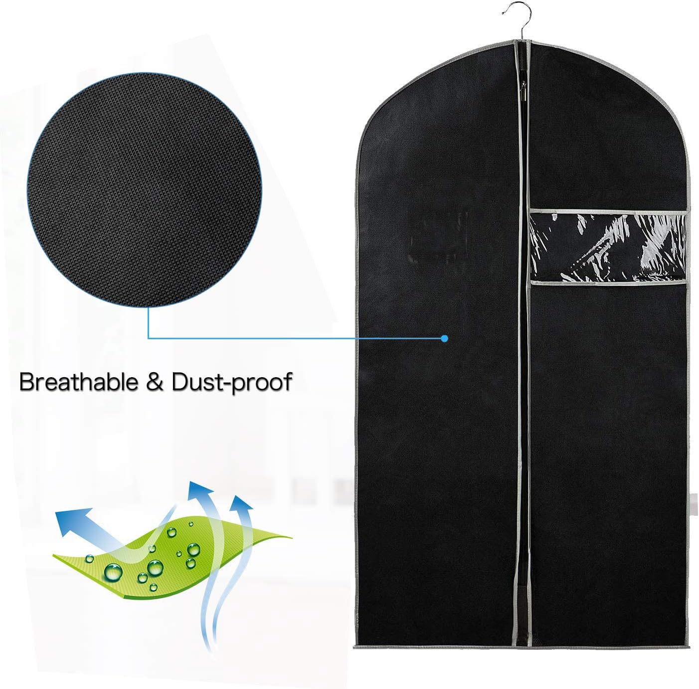 Suit and Dress Protector Bags with Clear Window Panel – Set of 10 Hanging Storage Covers – Zippered Wardrobe Organizers for Closet and Trave | Thomler