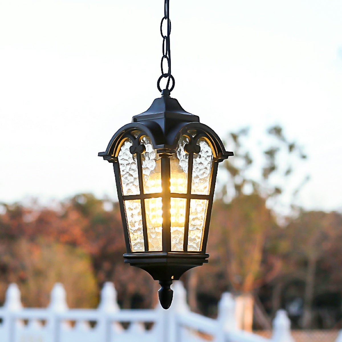 Weather-Resistant Die-Cast Aluminum Hanging Lantern with Glass Panels & LED Bulb for Porch, Patio & Garden Décor | Thomler