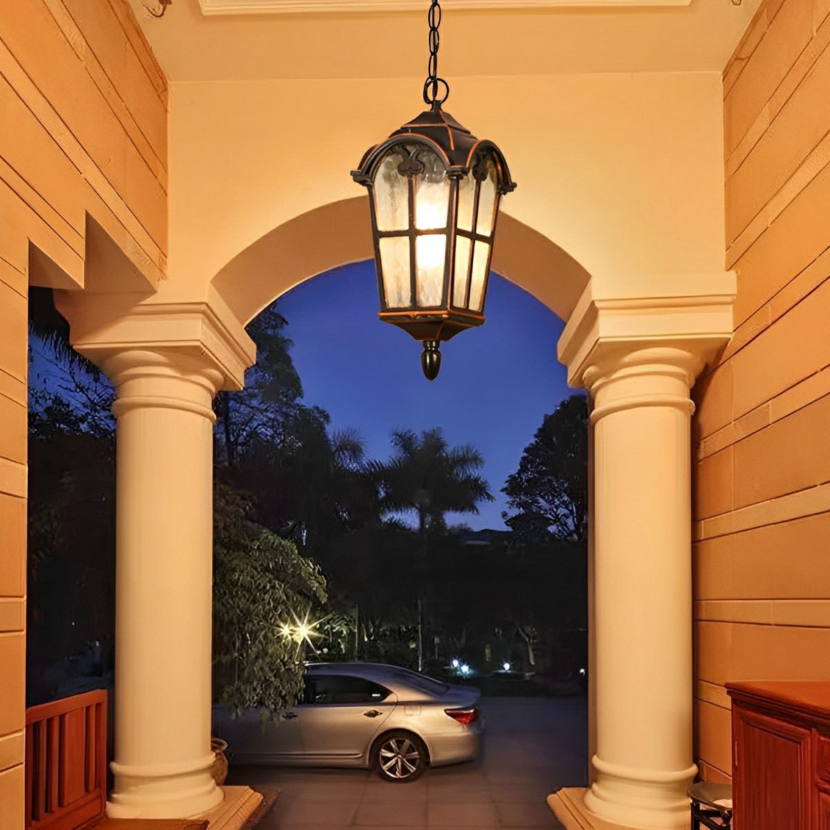 Weather-Resistant Die-Cast Aluminum Hanging Lantern with Glass Panels & LED Bulb for Porch, Patio & Garden Décor | Thomler