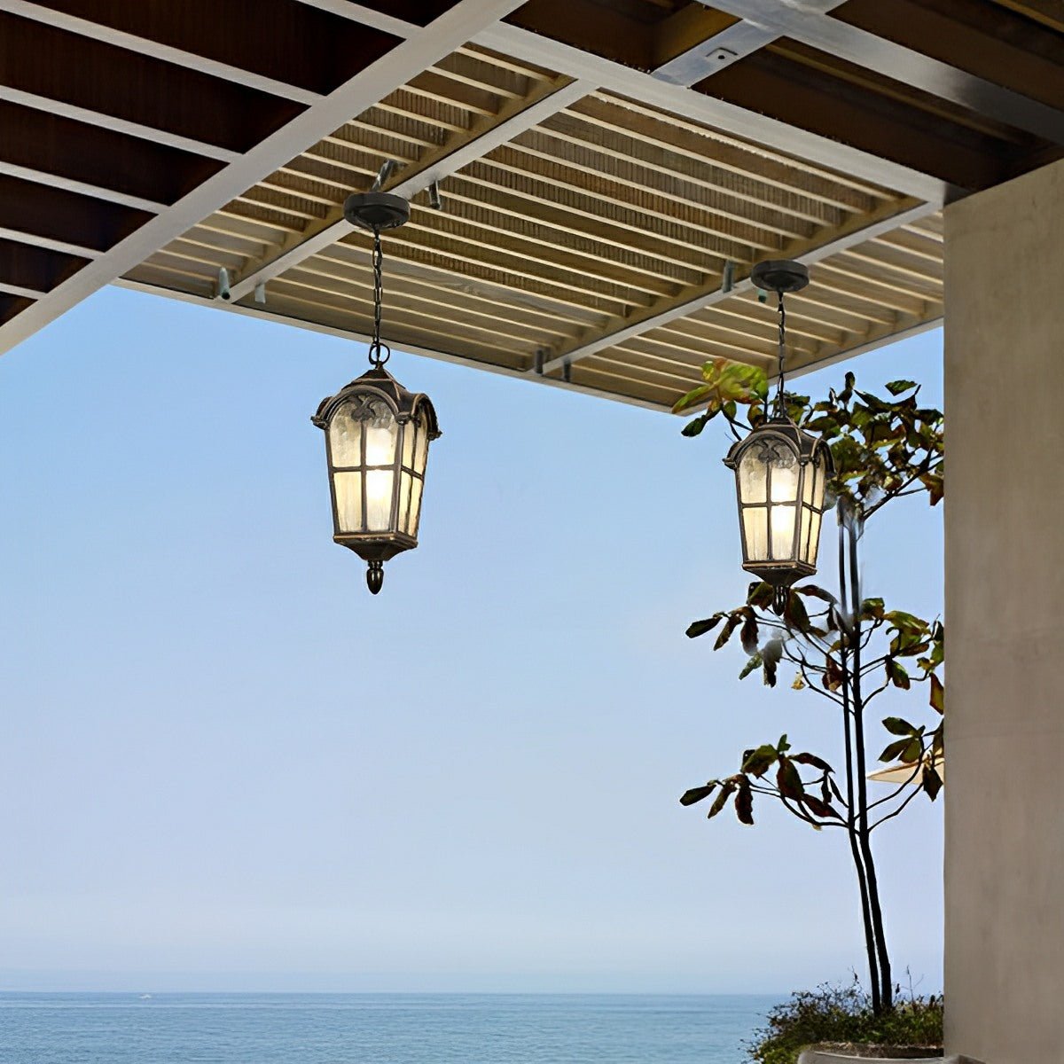 Weather-Resistant Die-Cast Aluminum Hanging Lantern with Glass Panels & LED Bulb for Porch, Patio & Garden Décor | Thomler