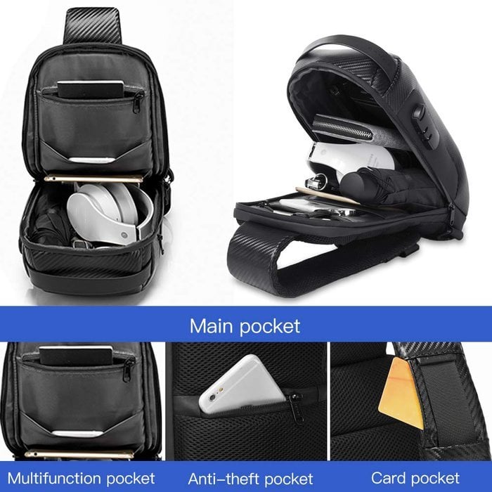 Crossbody Sling Bag with USB Charging Port and TSA Lock for Men & Women | Water-Resistant Chest Pack for Travel, Hiking & Daily Use | Thomler