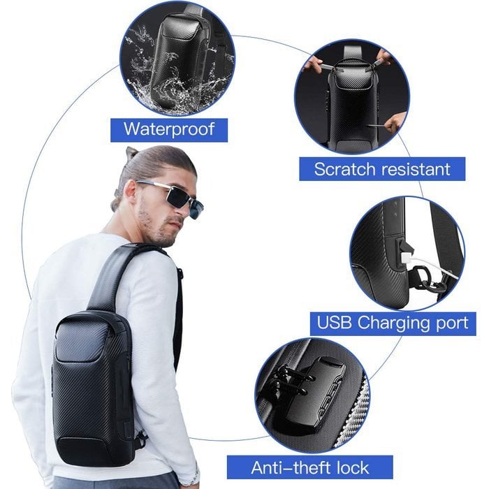 Crossbody Sling Bag with USB Charging Port and TSA Lock for Men & Women | Water-Resistant Chest Pack for Travel, Hiking & Daily Use | Thomler