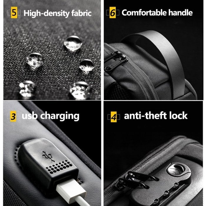 Crossbody Sling Bag with USB Charging Port and TSA Lock for Men & Women | Water-Resistant Chest Pack for Travel, Hiking & Daily Use | Thomler
