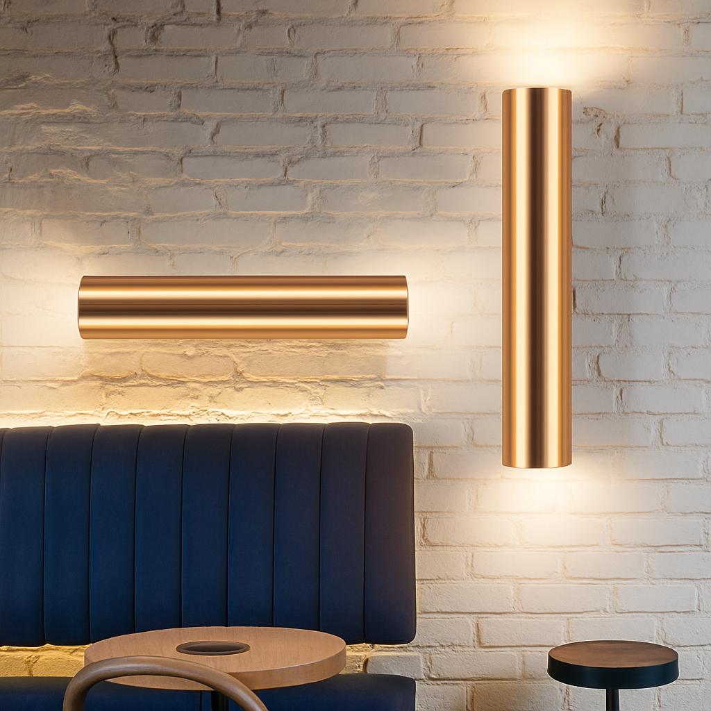LED Cylindrical Wall Sconce in Gold Finish – Modern Vertical Light Fixture for Bedroom, Dining Room, Hallway – Sleek Metal Tube Accent | Thomler