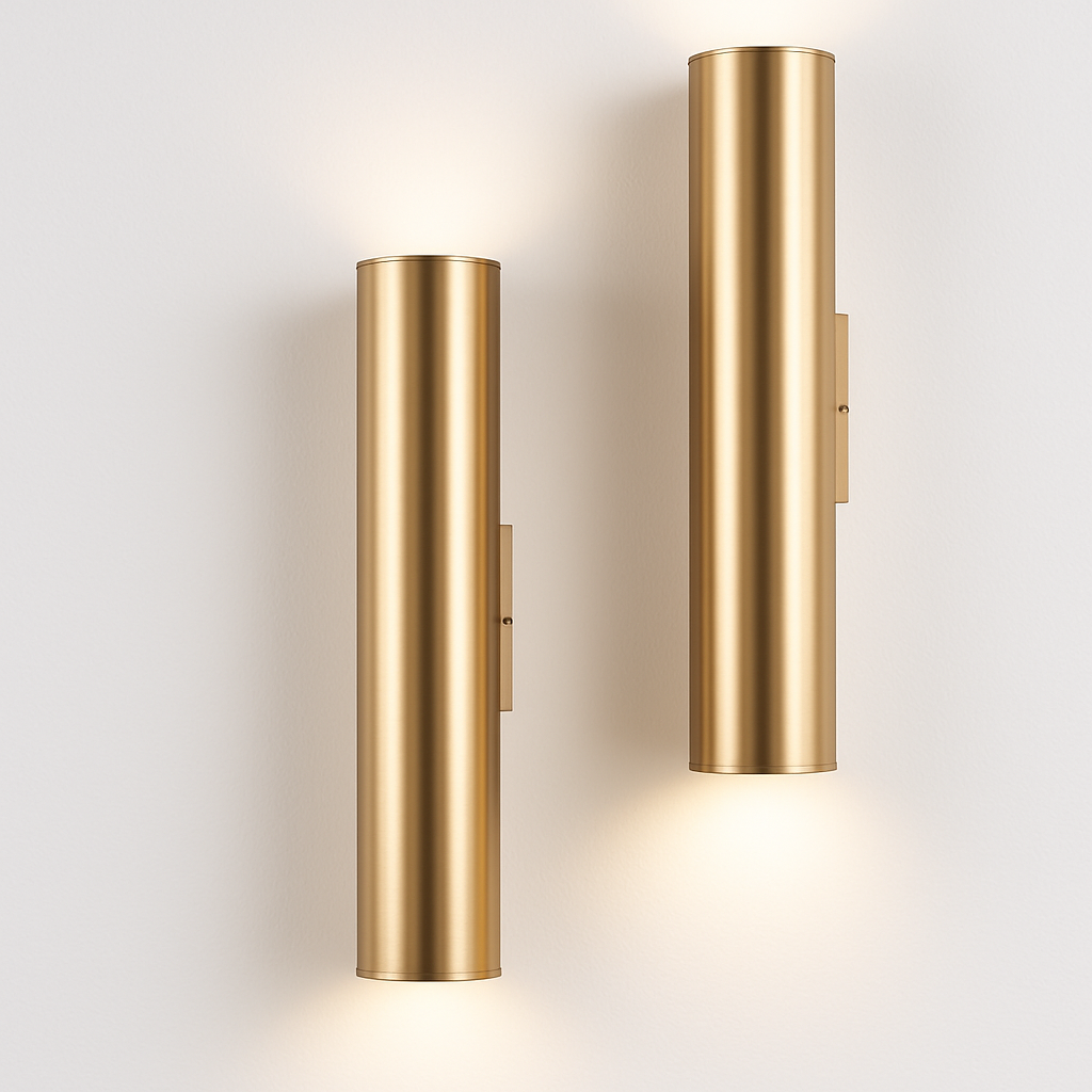 LED Cylindrical Wall Sconce in Gold Finish – Modern Vertical Light Fixture for Bedroom, Dining Room, Hallway – Sleek Metal Tube Accent | Thomler