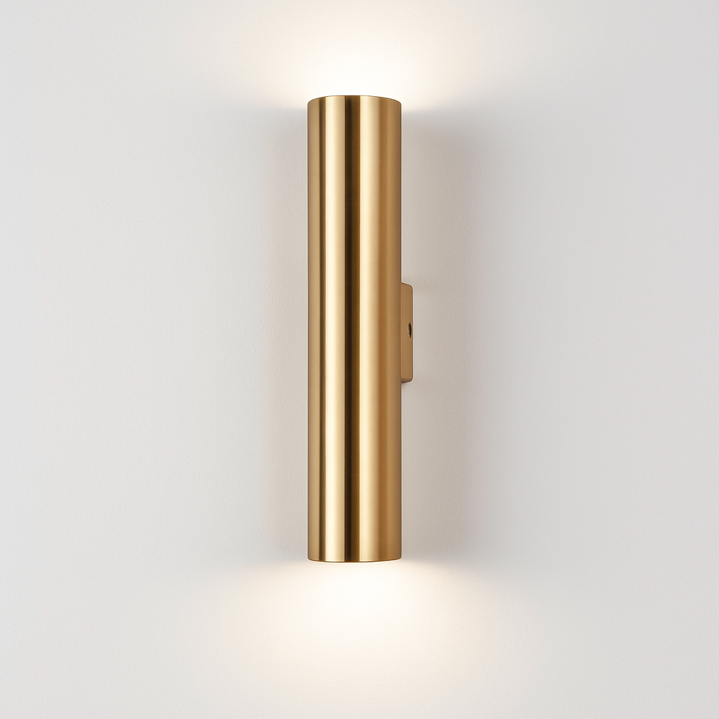 LED Cylindrical Wall Sconce in Gold Finish – Modern Vertical Light Fixture for Bedroom, Dining Room, Hallway – Sleek Metal Tube Accent | Thomler